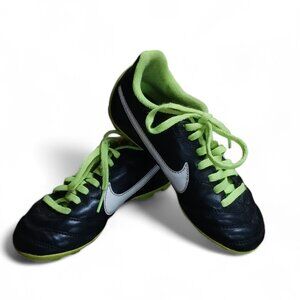 Nike Tiempo Kids Unisex  Black Neon Green Soccer Cleats Shoes  Size 11.5
